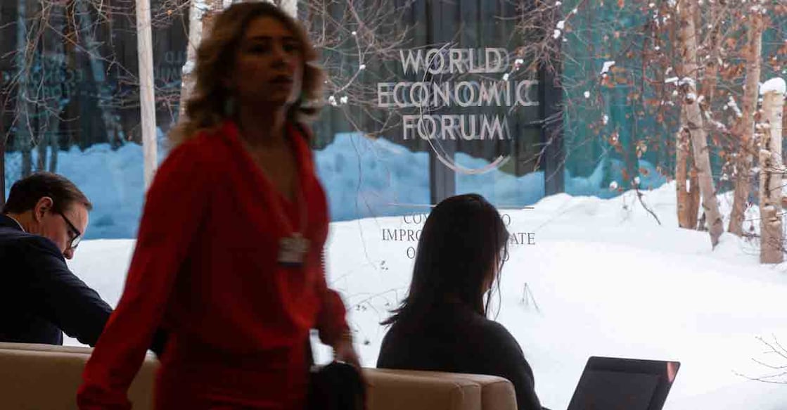 The logo of the World Economic Forum (WEF) 2023 is seen at Davos Congress Centre, in the Alpine resort of Davos, Switzerland, January 16, 2023. Photo: REUTERS/Arnd Wiegmann