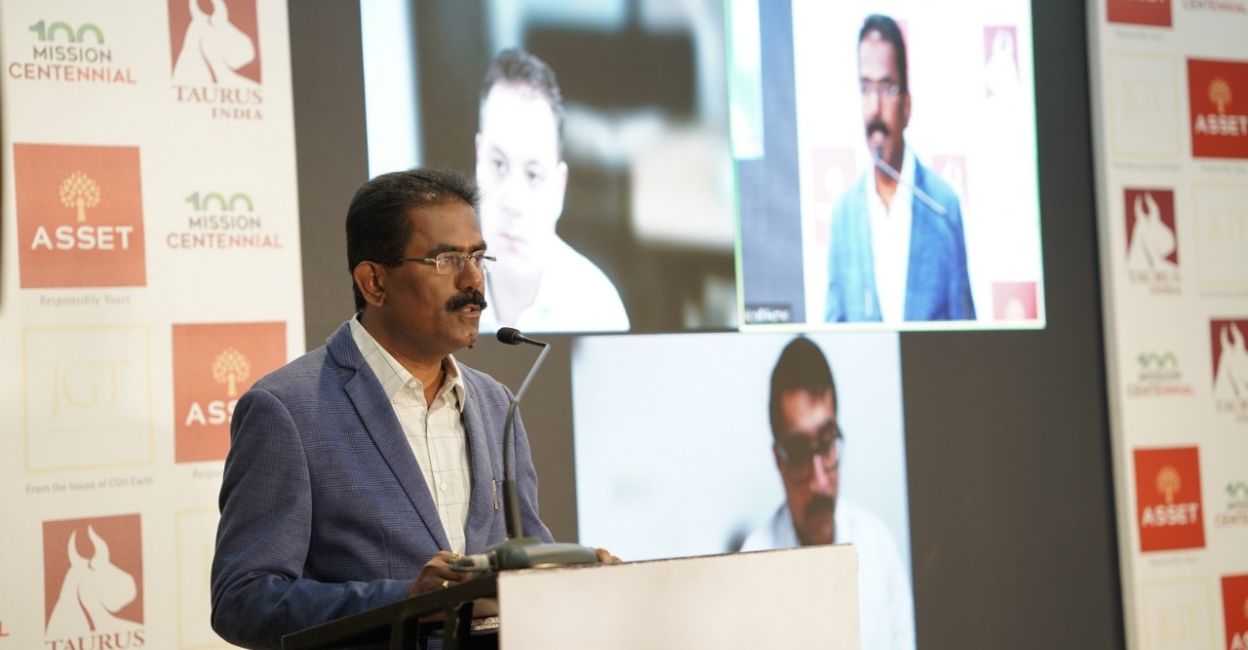 Sunil Kumar V, founder and managing director of Asset Homes, speaks at a press meet in Kochi on Tuesday. Photo: Special Arrangement