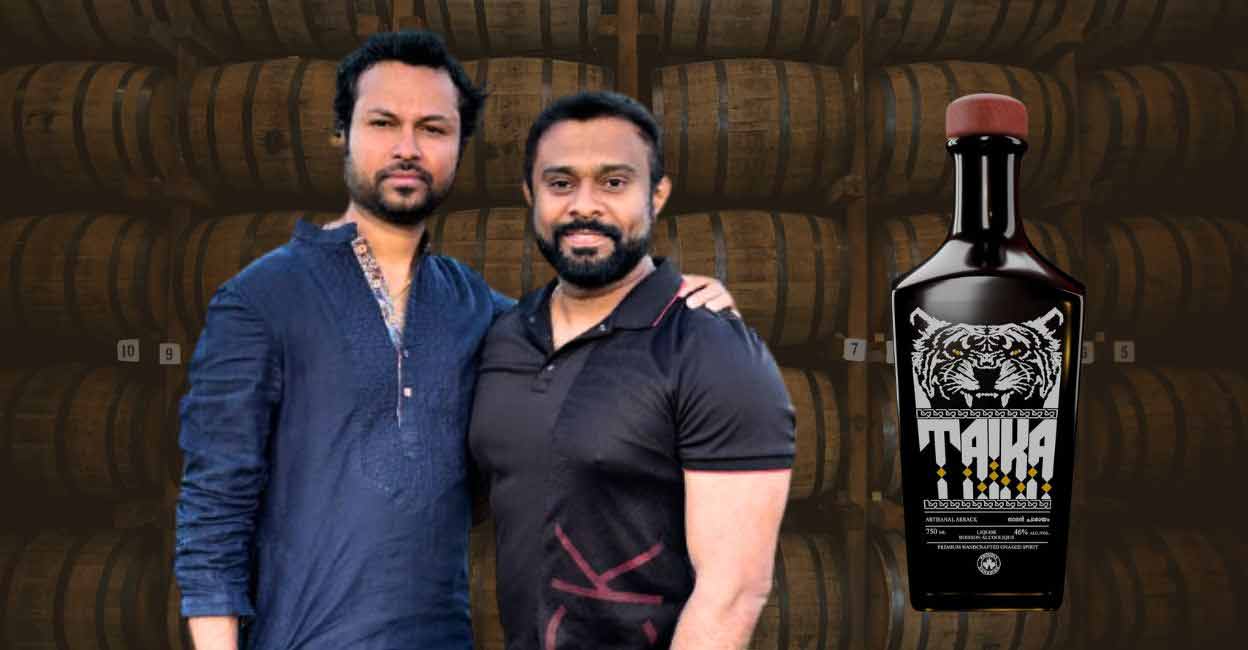 Article image Haritha - 3 Sajeesh Joseph (L) from Fort Kochi and Ajith Padmakumar (R) from Vaikom in Kottayam have co-founded Taika Distillery Inc which produces the liquor brand. Photo: Special arrangement