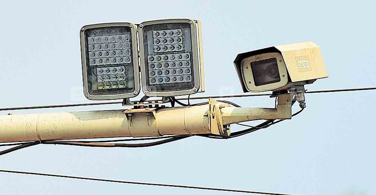 A camera installed by the Motor Vehicles Department in Kasaragod-Kanhangad National Highway. Photo: Manorama
