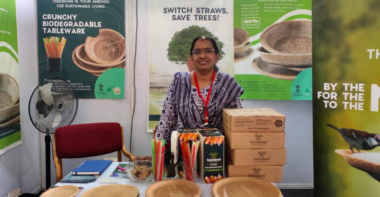 thooshan Thooshan biodegradable plates and straws from Angamaly-based VIR Naturals. Photo: Special arrangement