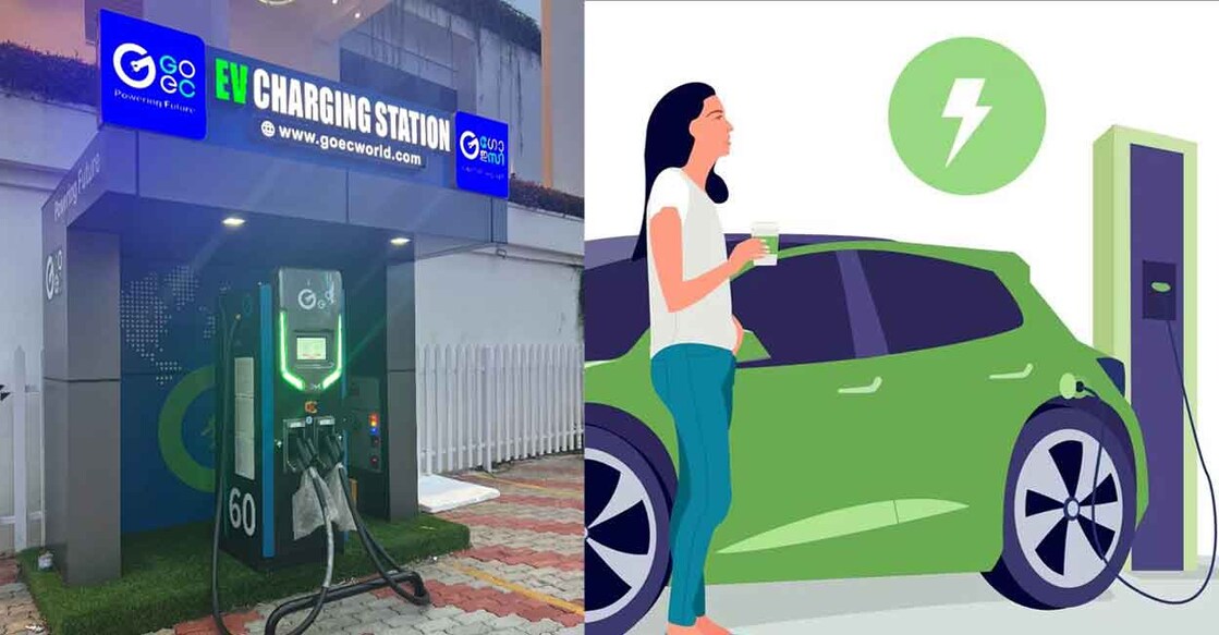 A charging station by GO EC Autotech Pvt Limited (left). The company's plan is to achieve the target by the end of the year with a total investment of around Rs 320 crore. Photo: Special Arrangement/Shutterstock/Alina Spiridonova