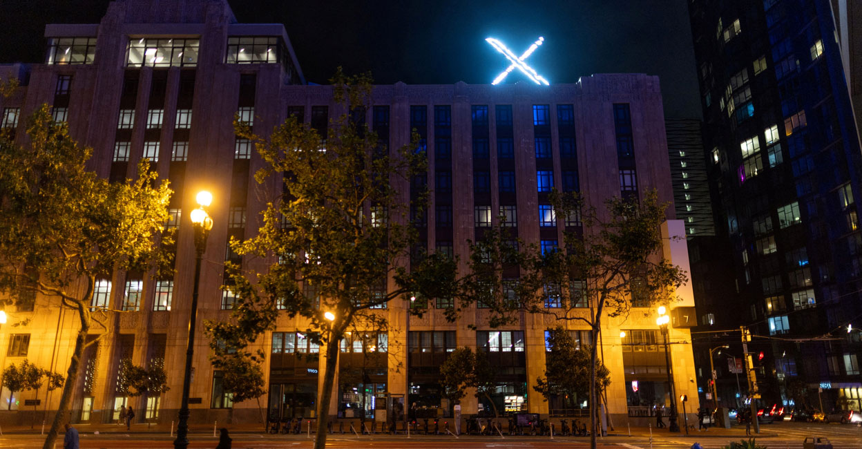 X-REORGANIZATION 'X' logo is seen on the top of the headquarters of the messaging platform X, formerly known as Twitter, in downtown San Francisco,U S, July 30, 2023. Photo: Carlos Barria / REUTERS