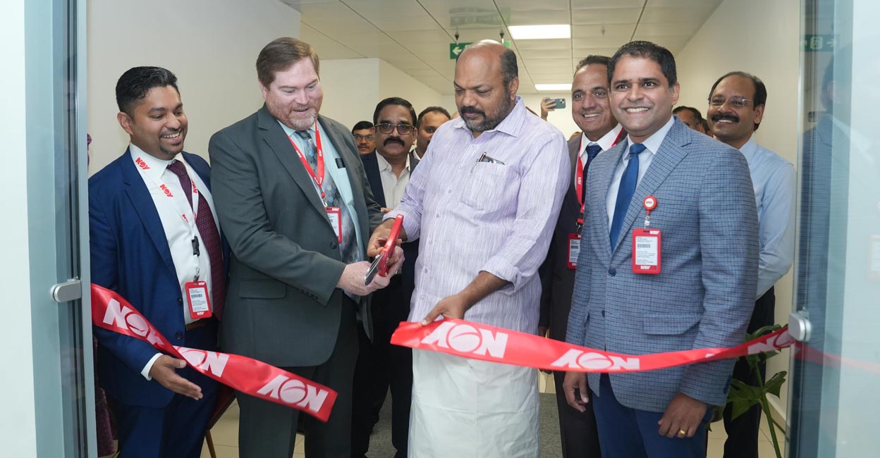 P Rajeeve, Minister for Industries, Law & Coir inaugurating NOV's new Digital Technology Center (DTC) at Infopark Kochi. James Lazer, Director of Business Development; Alex J. Phillips, CIO, NOV; Anand Narayanaswamy, Director, NOV Digital Technologies; Renju Jose Kuruvilla, President, NOV; Susanth Kurunthil, CEO, Infopark. (From left to right). Photo: Special Arrangement