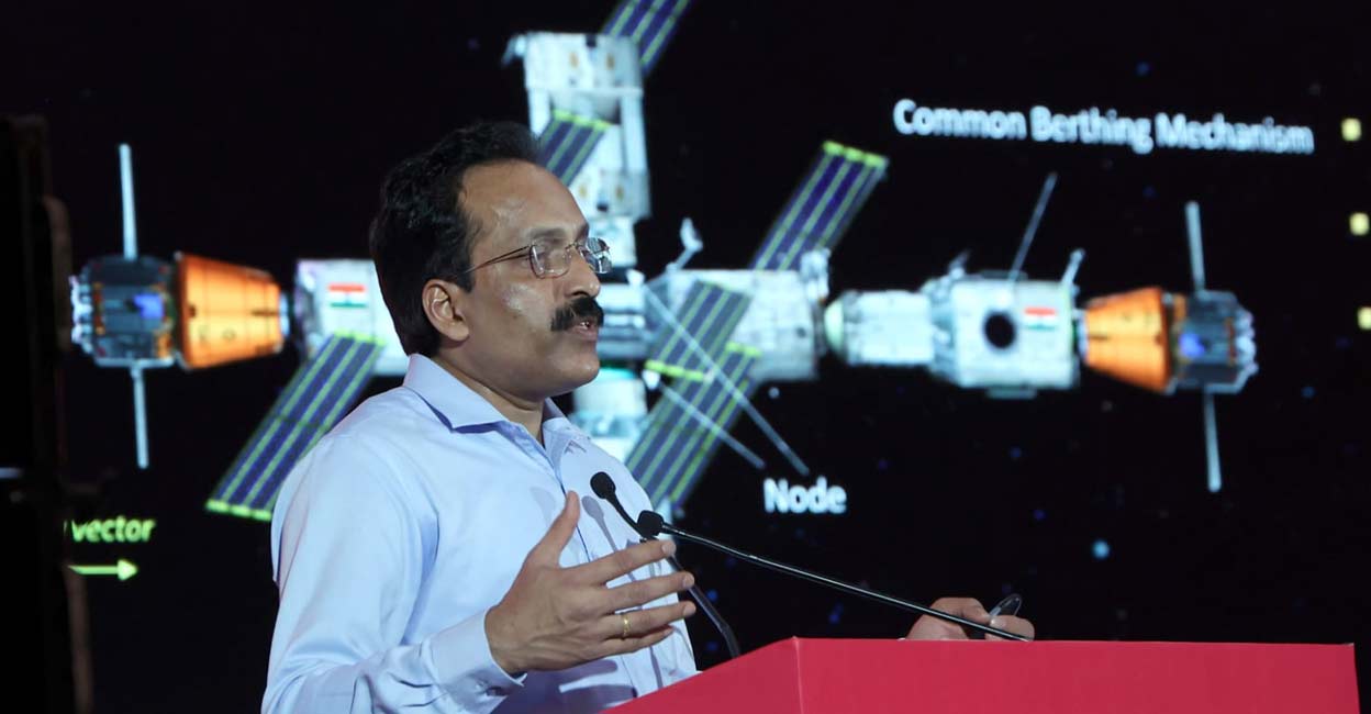 ISRO chairman Dr S Somanath speaks at Huddle Global 2024. Photo: Special Arrangement