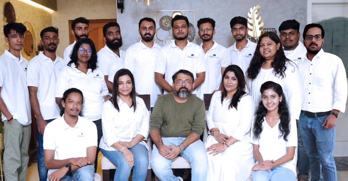 Anooja Bashir, CEO & co-founder, Vinod Chacko, founder, and Binu Mathew, CFO, along with the FlexiCloud team. Photo: Special arrangement