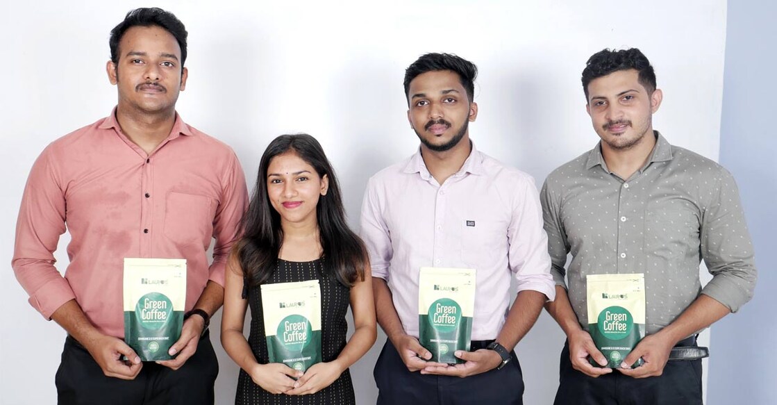 Akshay, Chaithanya, Sunoj and Akhil are part of the 10-member team that developed Laurus Nature’s Green Coffee. Photo: Special arrangement.