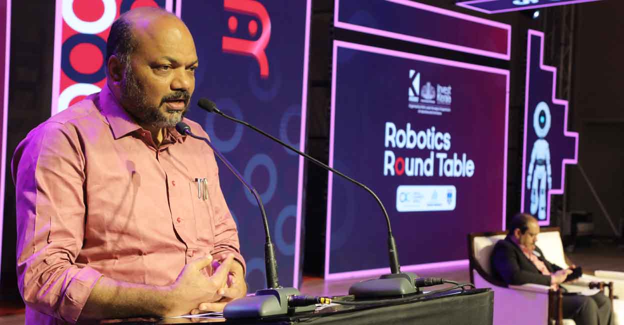 Kerala's Minister for Industries, P Rajeeve, addresses the Robotics Round Table in Kochi on Friday. Photo: Special arrangement 