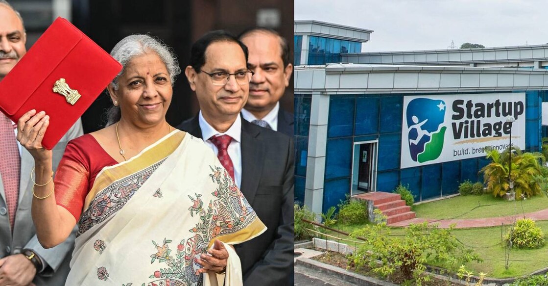 Union Finance Minister Nirmala Sitharman (left) and Kerala Startup Village (right). Photo: AFP, Manorama