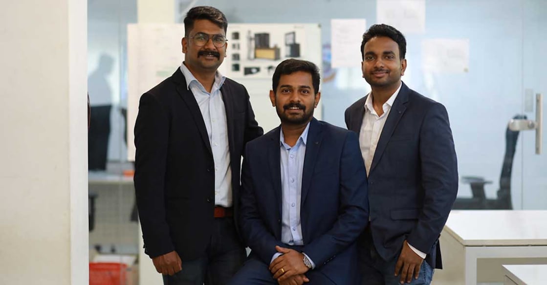 (From left) Sastra Global Business Innovation's CFO Akhil Asokan, CEO Aronin Ponnappan and head of engineering Asif D I. Photo: Special arrangement