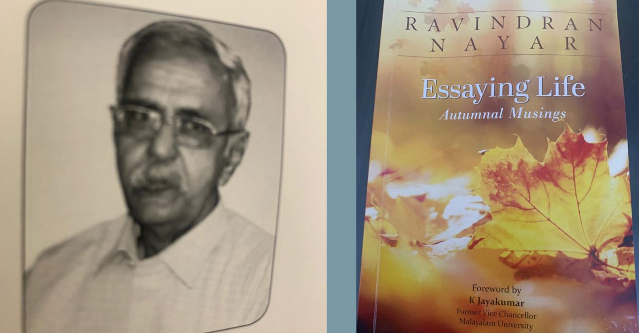 Ravindran Nayar (left), his book ‘Essaying Life’ (right). 