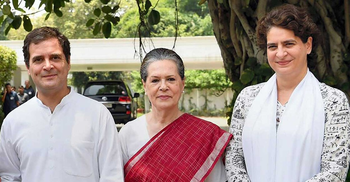 Congress General Secretary Priyanka Gandhi Vadra (right) with Sonia Gandhi (centre) and Rahul Gandhi in New Delhi. Photo: PTI