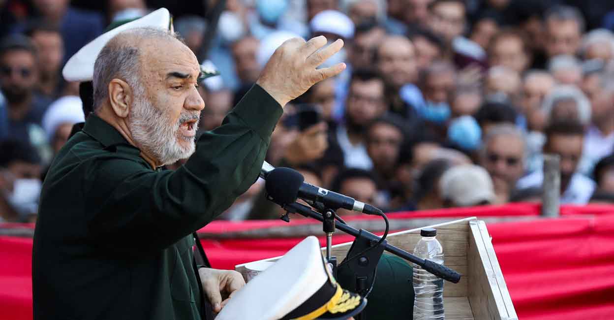 Islamic Revolutionary Guard Corps (IRGC) Commander-in-Chief Major General Hossein Salami, speaks during a funeral ceremony in Shiraz, Iran October 29, 2022. Photo: Majid Asgaripour/WANA (West Asia News Agency) via REUTERS