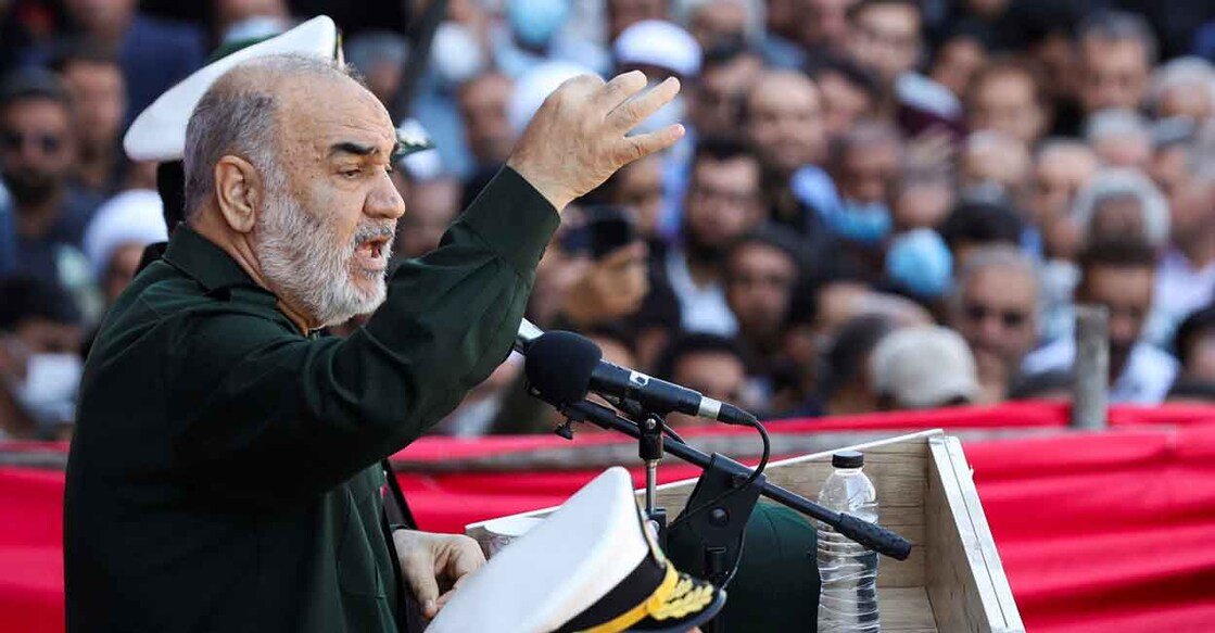 IRAN-WOMEN Islamic Revolutionary Guard Corps (IRGC) Commander-in-Chief Major General Hossein Salami, speaks during a funeral ceremony in Shiraz, Iran October 29, 2022. Photo: Majid Asgaripour/WANA (West Asia News Agency) via REUTERS
