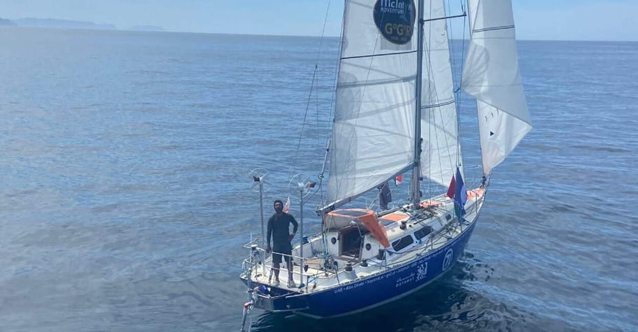 abhilash-tomy33377 Currently, Abhilash is about 5,870 kms from Les Sables d'Olonne, the finishing point located in Western France. Photo: Twitter/@abhilashtomy