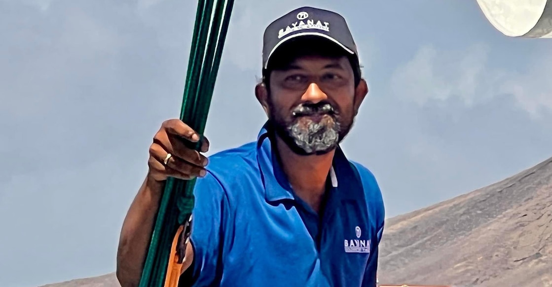 Abhilash Tomy in his boat 'Bayanat' during the Golden Globe Race. Photo: Twitter/@abhilashtomy