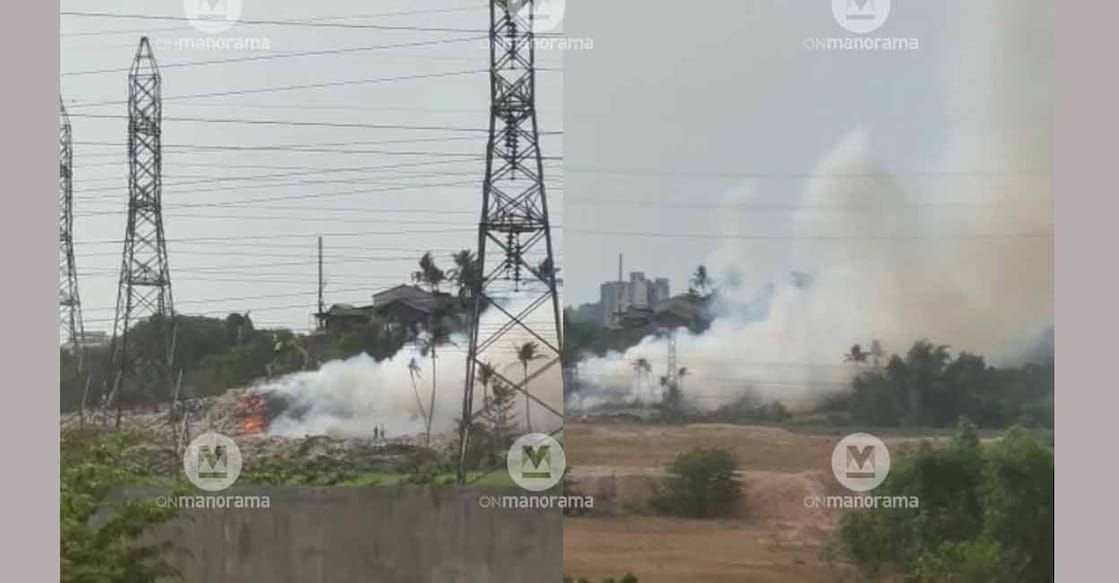 Fire at Brahmapuram waste dump yard on Sunday.