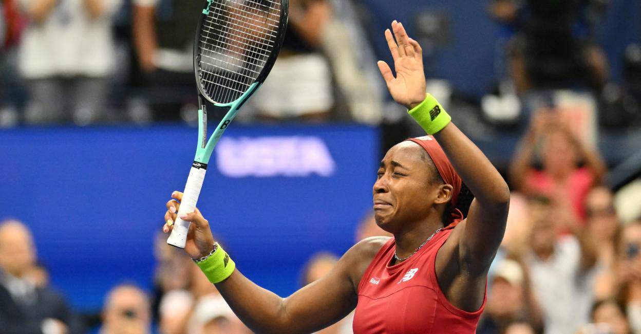 gauff-emotional-c USA's Coco Gauff turns emotional while celebrating her win in the US Open tennis tournament women's singles final match. Photo: Angela Weiss/ AFP