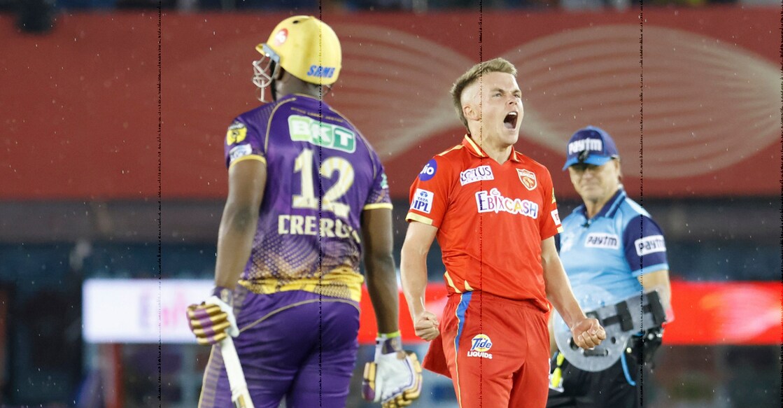 Sam Curran dismissed the dangerous Andre Russell shortly before it rained. Photo: Twitter/@PunjabKingsIPL