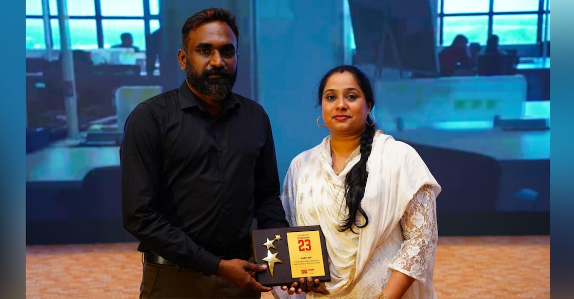 Chandrashekhar with his wife Laxmi R Panicker who is  the company's director and chief technical officer. Photo: Special arrangement