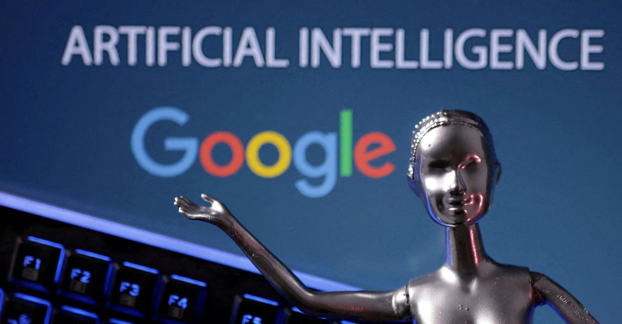 GOOGLE-AI-JOURNALISM Google logo and AI Artificial Intelligence words are seen in this illustration taken on May 4, 2023. Photo/Illustration: Reuters/Dado Ruvic