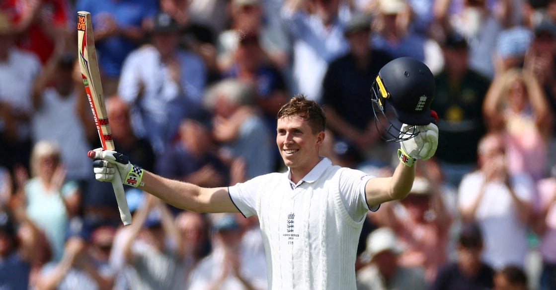 England's Zak Crawley celebrates after reaching his century. Photo: Reuters/Andrew Boyers