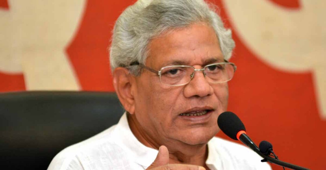 CPI-M General Secretary Sitaram Yechury addresses a press conference, in Kolkata on April 26, 2019. (Photo: IANS)
