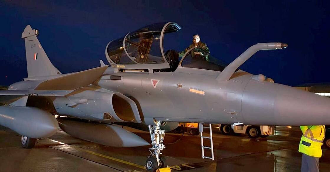 The third batch of three Rafale aircrafts flying from France land at an IAF base in India, Wednesday, Jan. 27, 2021. (PTI Photo)
