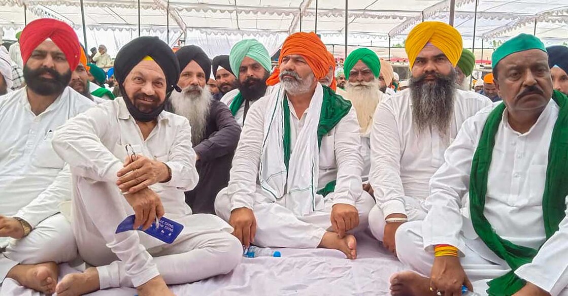 Bharatiya Kisan Union spokesperson Rakesh Tikait with others attend the 'Antim Ardas' of farmers Bharatiya Kisan Union spokesperson Rakesh Tikait with others attend the 'Antim Ardas' of farmers