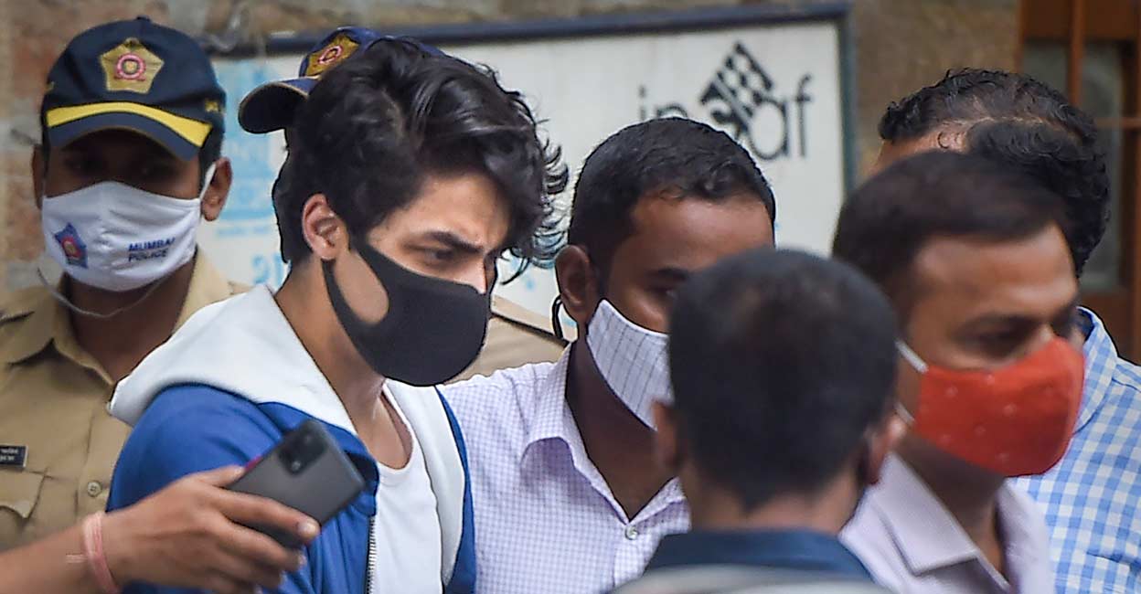 Bollywood actor Shah Rukh Khan's son Aryan Khan being taken to Arthur Road jail from Narcotics Control Bureau (NCB) office after being arrested in connection with the alleged seizure of banned drugs from a cruise ship, in Mumbai. PTI