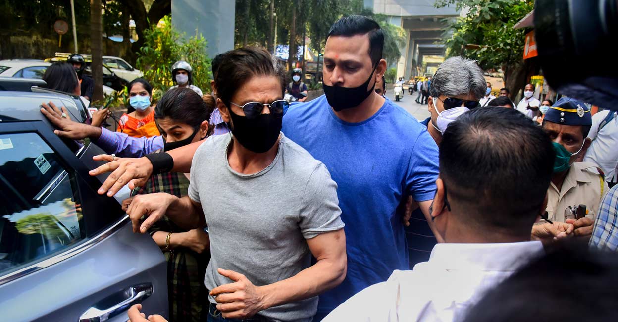 Shah Rukh Khan Bollywood actor Shah Rukh Khan leaves Arthur Road Jail after visiting his son Aryan Khan, who was arrested earlier this month in relation to a drugs case, in Mumbai, Thursday, Oct. 21, 2021. PTI