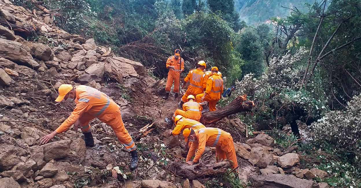 41% more rainfall in India from Oct 1-21, Uttarakhand records five times higher rain National Disaster Response Force (NDRF) personnel carry out rescue operations in a landslide-affected area following heavy rains in Dungree village of Chamoli district. PTI