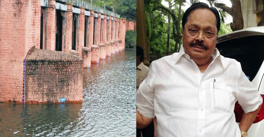 (L) Mullaperiyar Dam, (R) Tamil Nadu Water Resources Minister Durai Murugan. Photo: Twitter/@DuraimuruganDmk