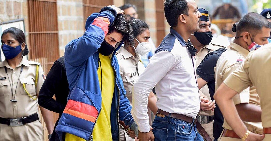 Bollywood actor Sharukh Khan's son Aaryan Khan being taken to hospital after he arrested in connection with a drugs case in Mumbai, Monday, October 4, 2021. Photo: PTI
