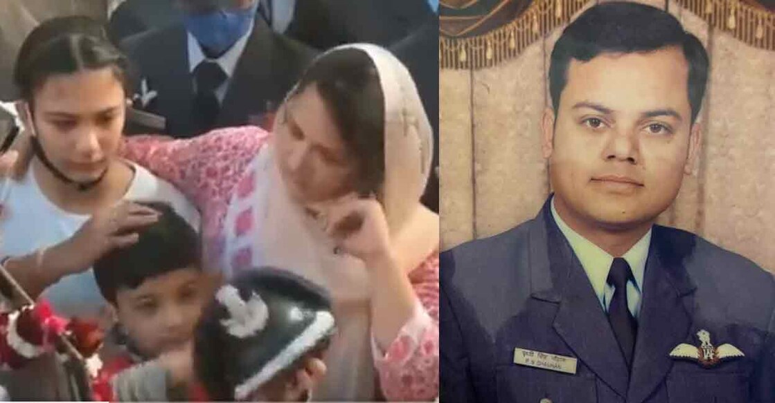 Prithvi Singh Chauhan Aaradhya with her brother Aviraj, who lifted their father, wing commander Prithvi Singh Chauhan's (right) Air Force cap and wore it before offering him a salute.