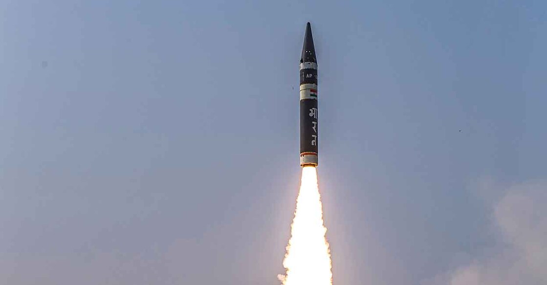 The new generation nuclear capable ballistic missile Agni P being successfully tested by the DRDO from Dr APJ Abdul Kalam island off the coast of Odisha, Saturday, Dec. 18, 2021. PTI