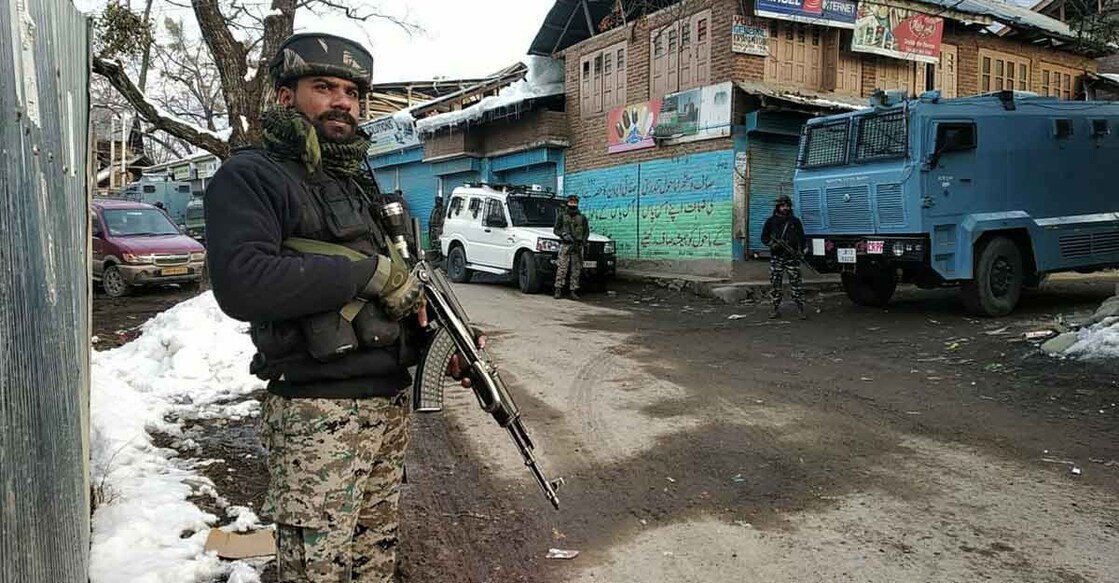 Jammu: Three militants have been killed in an encounter that raged between government forces and militants in Mandoora village of Tral belt in South Kashmirâ  s Pulwama district on Friday, 29 January 2021 (Photo:IANS/Nissar Malik)