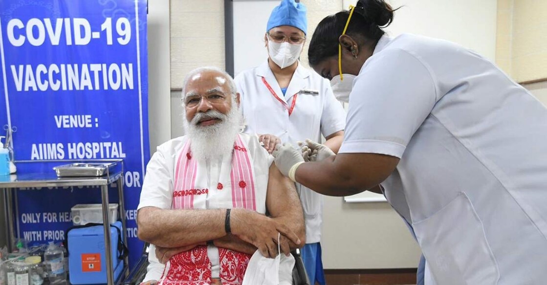 PM Modi takes first dose of COVID-19 vaccine at AIIMS PM Modi takes first dose of COVID-19 vaccine at AIIMS