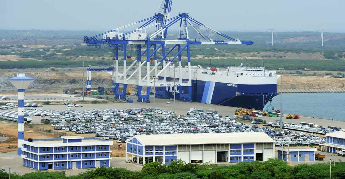 This file photo taken on February 10, 2015 shows a general view of Sri Lanka's deep sea harbour port facilities at Hambantota. File/AFP