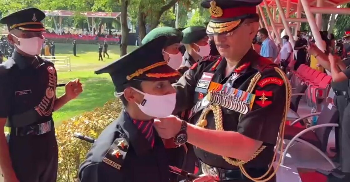 Wife of Pulwama attack hero joins Army, Lt Gen Joshi puts stars on her shoulders