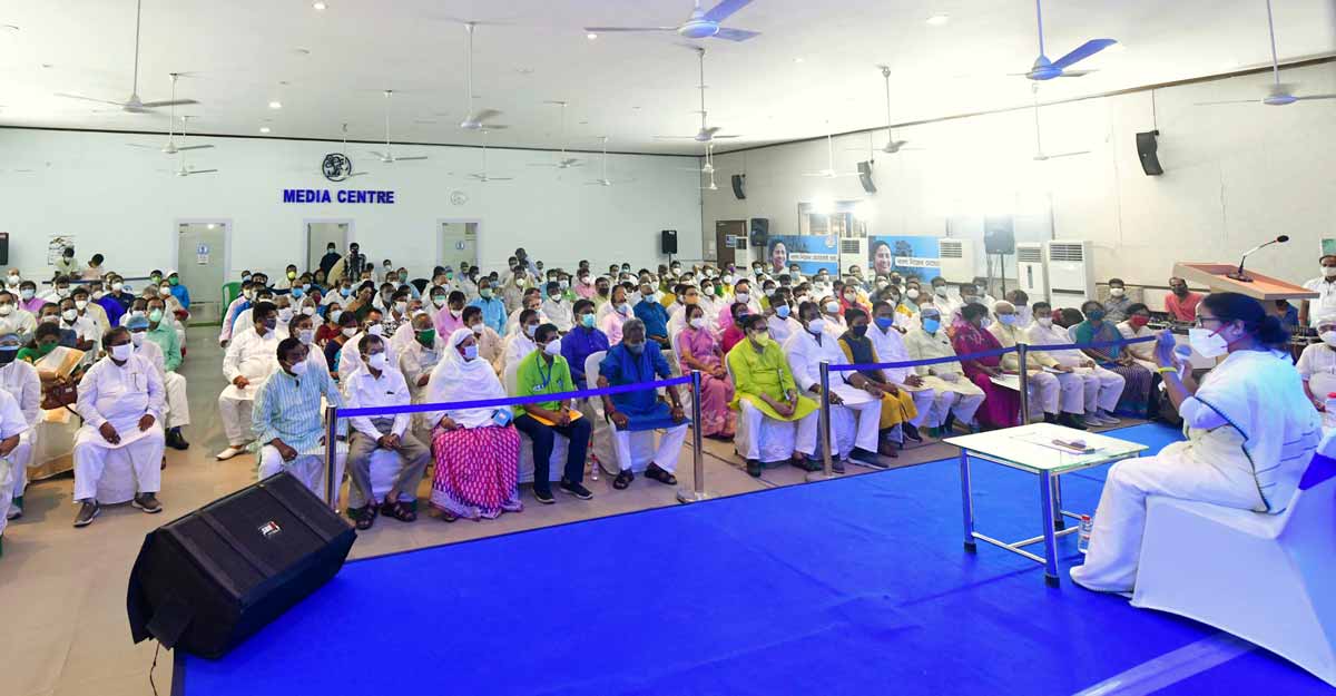 Trinamool Congress Trinamool Congress (TMC) supremo Mamata Banerjee addresses party MLAs in Kolkata, Monday, May 3, 2021. PTI