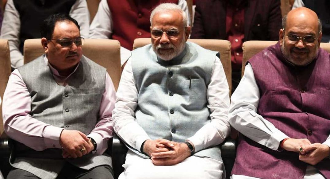 nadda-modi-amit-shah-afp J P Nadda, Narendra Modi and Amit Shah during a party meet. File/AFP