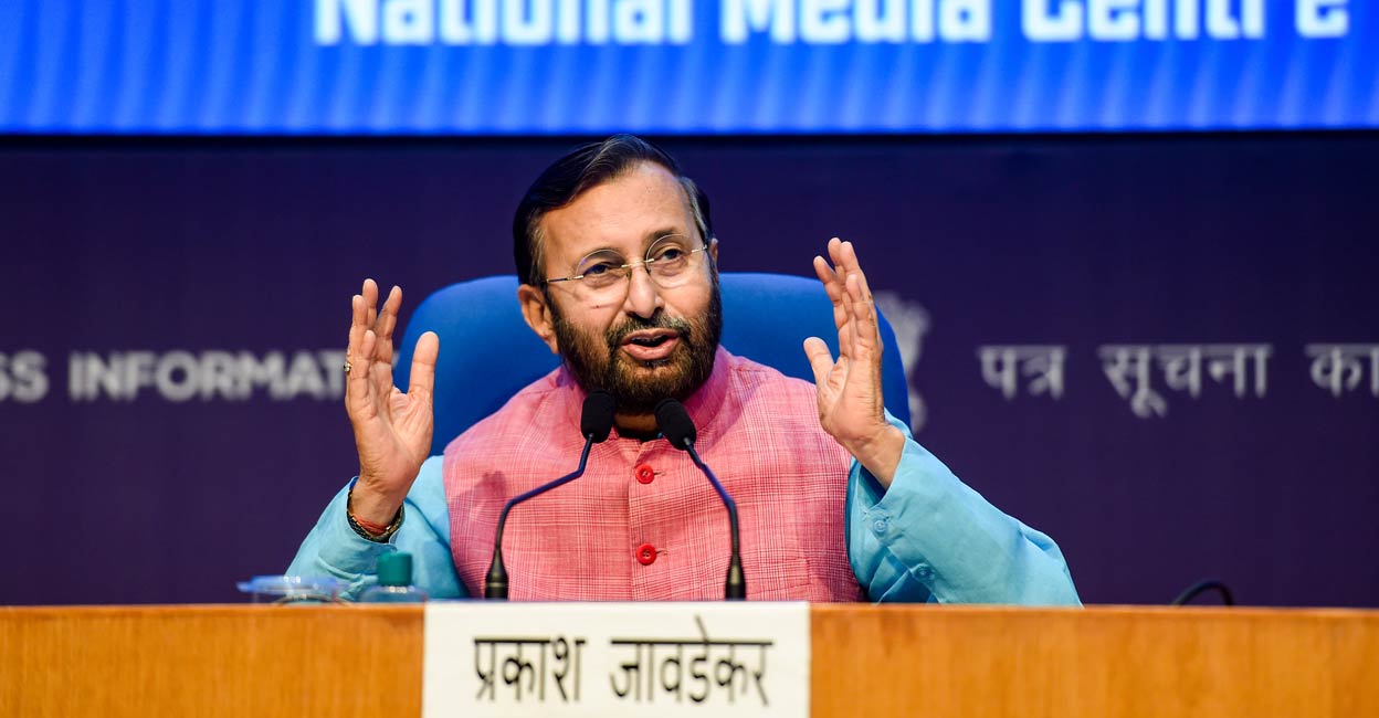 Union Environment Minister Prakash Javadekar addresses during cabinet briefing, in New Delhi, Wednesday, June 16, 2021. PTI