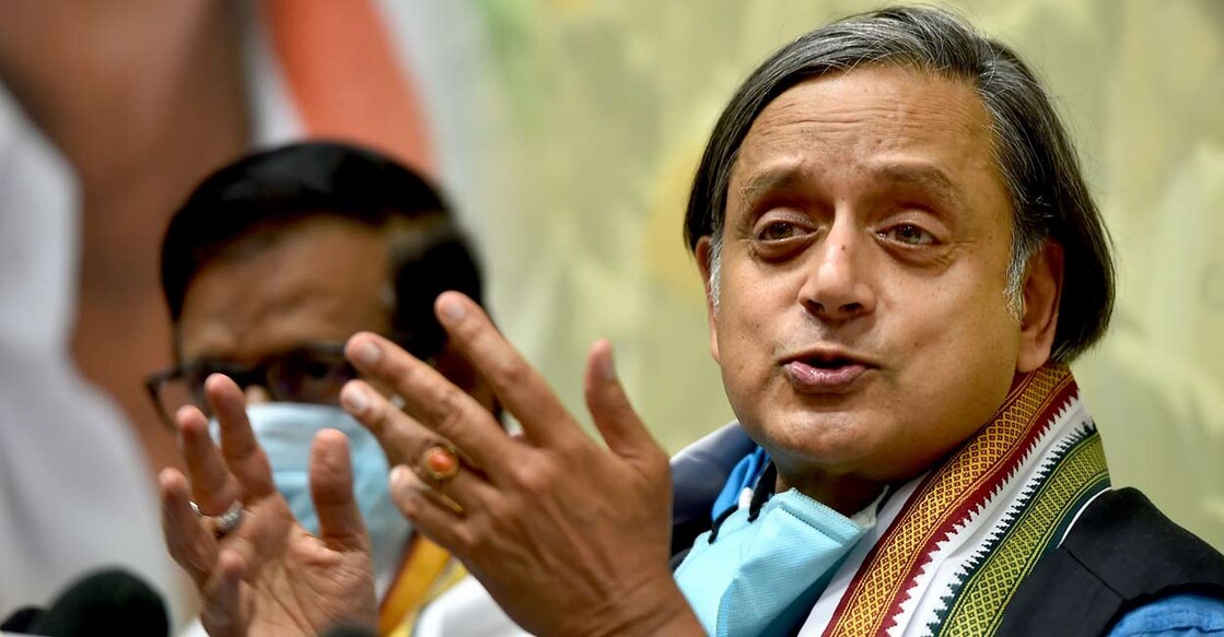 Congress MP Shashi Tharoor addresses a press conference at Sathyamoorthy Bhavan, the Tamil Nadu Congress Committee (TNCC) headquarters in Chennai, Friday, July 16, 2021.  PTI