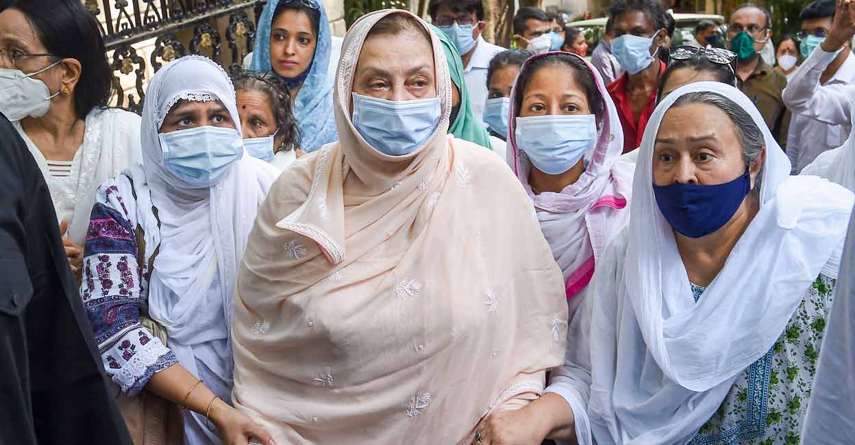 Dilip Kumar's funeral Wife Saira Banu and other relatives of Bollywood actor Dilip Kumar during his funeral, in Mumbai, Wednesday. Photo: PTI/Kunal Patil