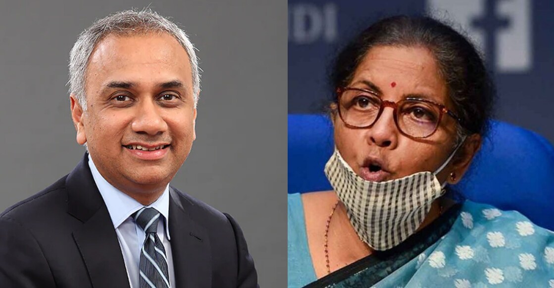 Infosys MD & CEO Salil Parekh, Finance Minister Nirmala Sitharaman 