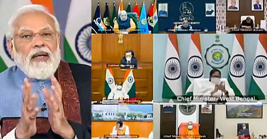 Prime Minister Narendra Modi interacts with chief ministers over the prevailing COVID-19 situation in the country via video conferencing. Screengrab/YouTube