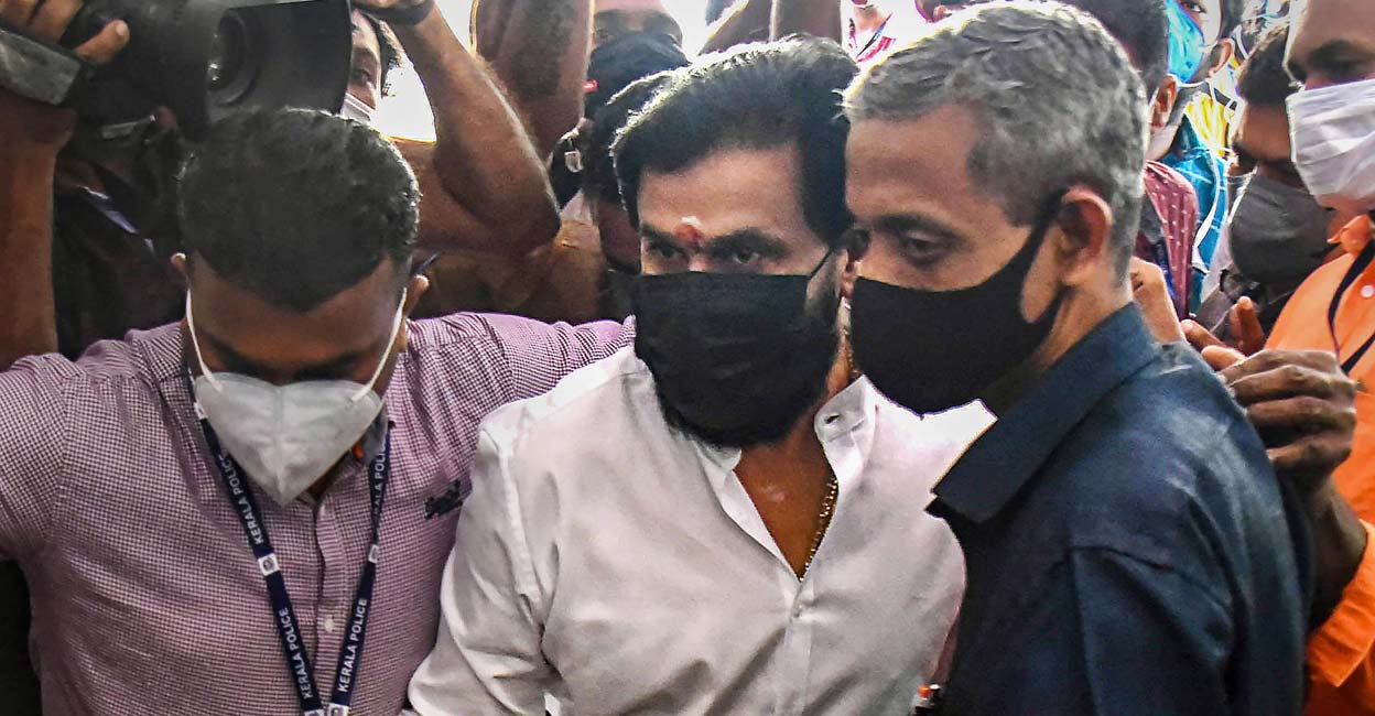 Actor Dileep arrives at the Crime Branch office for the second consecutive day for interrogation, in connection with a case registered against him and five others for allegedly threatening officials probing the sexual assault of an actress in 2017, at Kalamassery in Kochi, Monday, Jan 24, 2022. PTI