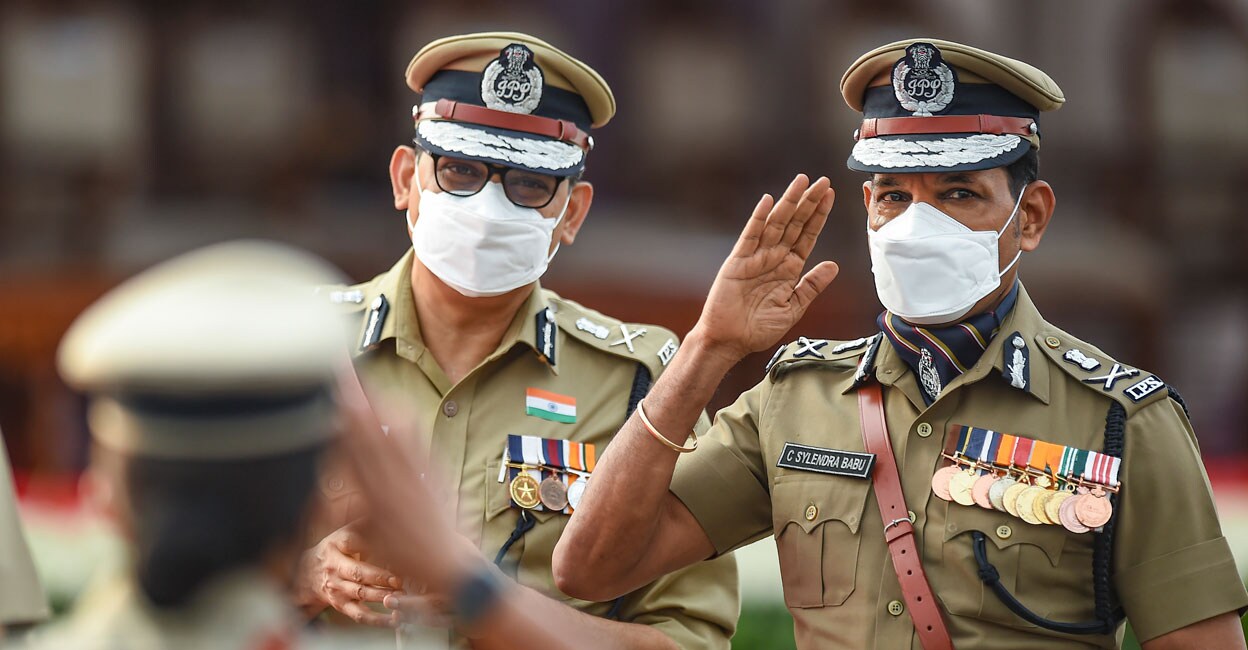 Tamil Nadu DGP Sylendra Babu (right) during the Republic Day Parade 2022, at Marina Beach in Chennai, Wednesday, Jan. 26, 2022. Photo: PTI
