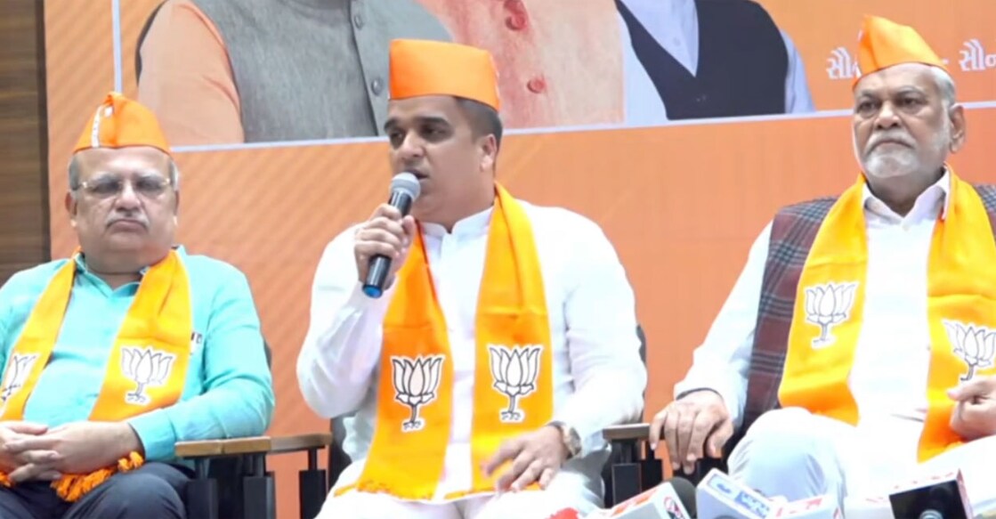 Gujarat Minister of State for Home, Harsh Sanghvi addresses the media. Photo: Screenshot